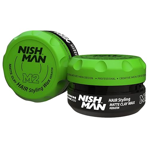 NISHMAN M2 Haarstyling-Wachs - Matte Clay Wax Keratin 100g - Mattes Finish, Starker Halt, Verleiht Volumen & Textur für das Haar von nishman