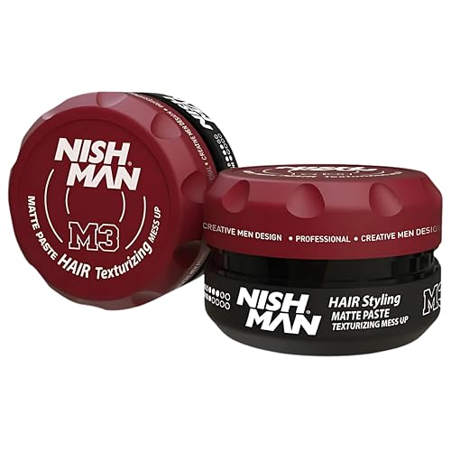 Nishman Haar Styling Matte Wax 100g – Langanhaltend, Starker Halt und Mattes Finish – Perfektes Haarwachs für Stil und Textur (100g, M3 - Matte Paste Texturizing Mess Up) von nishman