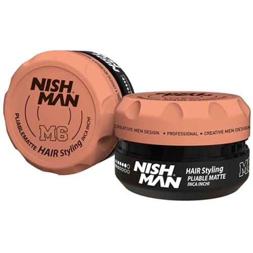 NISHMAN M6 Haarstyling-Wachs - Pliable Matte Inca Inchi 100g - Mattes Finish, Starker Halt, Verleiht Volumen & Gesunden Look für das Haar von nishman