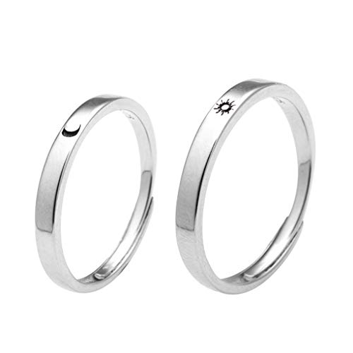 niumanery 2Pcs Sterling Silver Sun Moon Lover Rings Promise Wedding Bands for Him and Her von niumanery