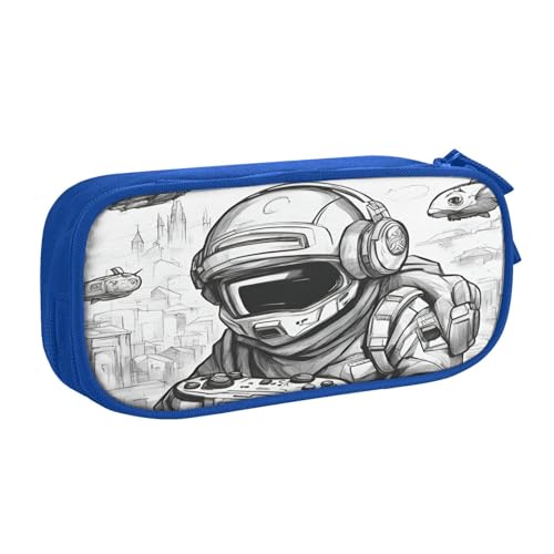 Tragbares, einfarbiges Federmäppchen im Skizzen-Stil, Gaming-Druck, Schreibwaren-Organizer, großes Fassungsvermögen, doppellagiges Federmäppchen mit Reißverschluss von njkhbolk