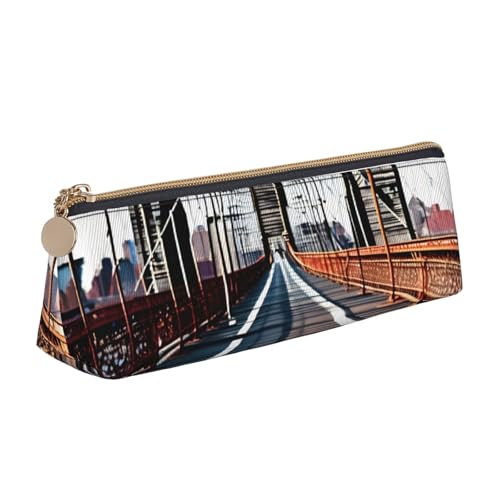 njkhbolk Brooklyn Bridge Print Triangle Leder Schreibwaren Aufbewahrungstasche mit Reißverschluss, Stifteetui für Bleistifte, Stifte, Make-up von njkhbolk