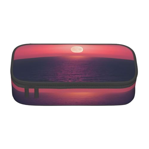 njkhbolk Federmäppchen, Motiv: Bright Moon at See, Hippie-Druck, großes Fassungsvermögen, tragbare, leichte Schreibwaren-Box von njkhbolk