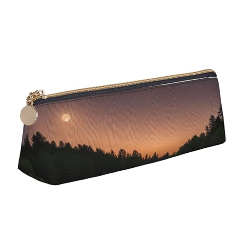 njkhbolk Moonlit Kanu Allagash River Print Triangle Leather Stationery Storage Bag,Zipper Pen Case for Pencils,Pens,Makeup von njkhbolk