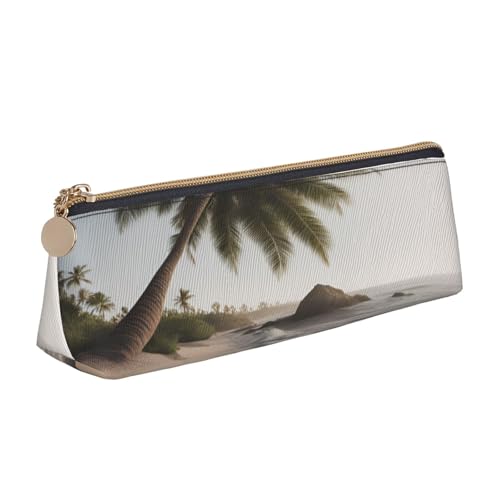 njkhbolk Sandstrand Palme Print Triangle Leder Schreibwaren Aufbewahrungstasche mit Reißverschluss, Stifteetui für Bleistifte, Stifte, Make-up von njkhbolk