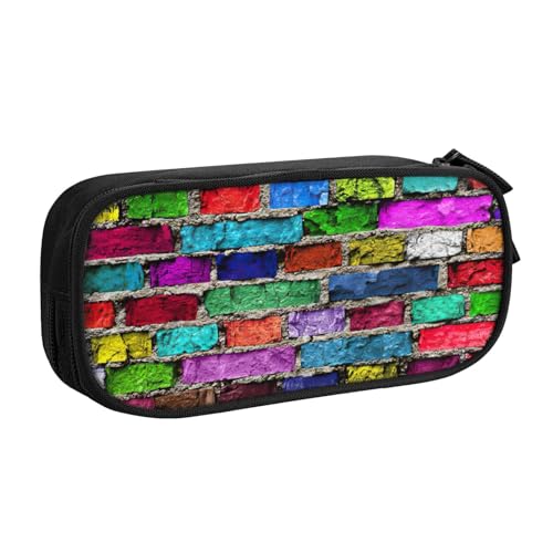 njkhbolk Tragbarer, bunter Ziegeldruck-Schreibwaren-Organizer, großes Fassungsvermögen, doppellagiges Federmäppchen mit Reißverschluss von njkhbolk