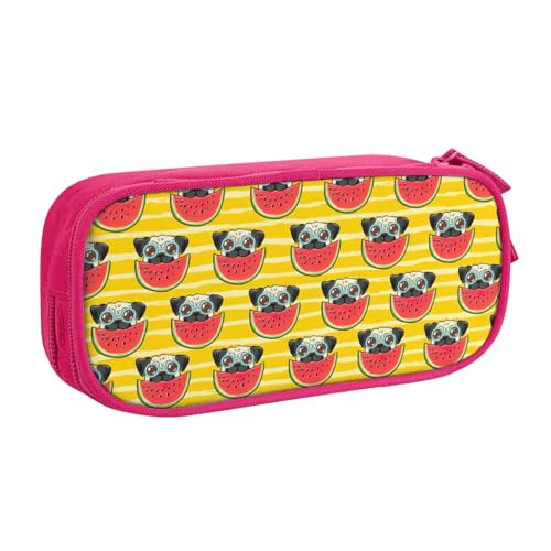 njkhbolk Tragbarer, lustiger französischer Bullfighting Wassermelonen-Druck, Schreibwaren-Organizer, großes Fassungsvermögen, doppellagiges Federmäppchen mit Reißverschluss von njkhbolk