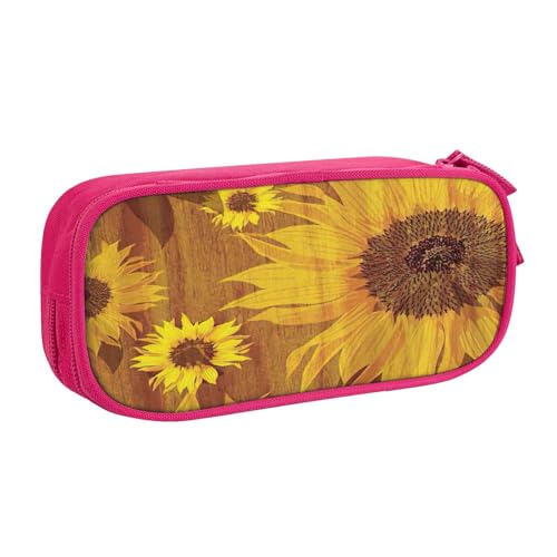 njkhbolk Tragbarer, schöner Briefpapier-Organizer mit Sonnenblumen-Aufdruck, großes Fassungsvermögen, doppellagiges Federmäppchen mit Reißverschluss von njkhbolk