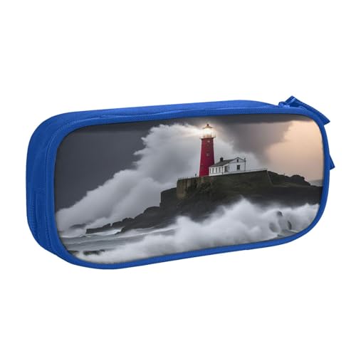 njkhbolk Tragbarer Briefpapier-Organizer mit Leuchtturm-Aufdruck, großes Fassungsvermögen, doppellagiges Federmäppchen mit Reißverschluss von njkhbolk