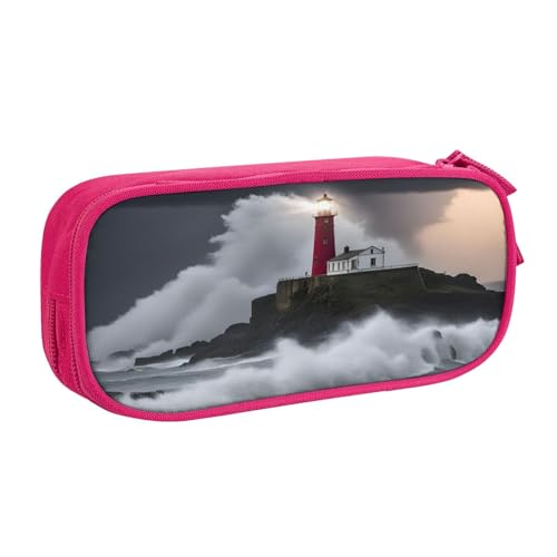 njkhbolk Tragbarer Briefpapier-Organizer mit Leuchtturm-Aufdruck, großes Fassungsvermögen, doppellagiges Federmäppchen mit Reißverschluss von njkhbolk