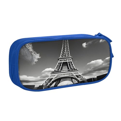 njkhbolk Tragbarer Briefpapier-Organizer mit Pariser Eiffelturm und Wolkendruck, großes Fassungsvermögen, doppellagiges Federmäppchen mit Reißverschluss von njkhbolk