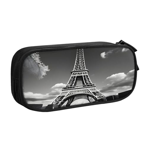 njkhbolk Tragbarer Briefpapier-Organizer mit Pariser Eiffelturm und Wolkendruck, großes Fassungsvermögen, doppellagiges Federmäppchen mit Reißverschluss von njkhbolk
