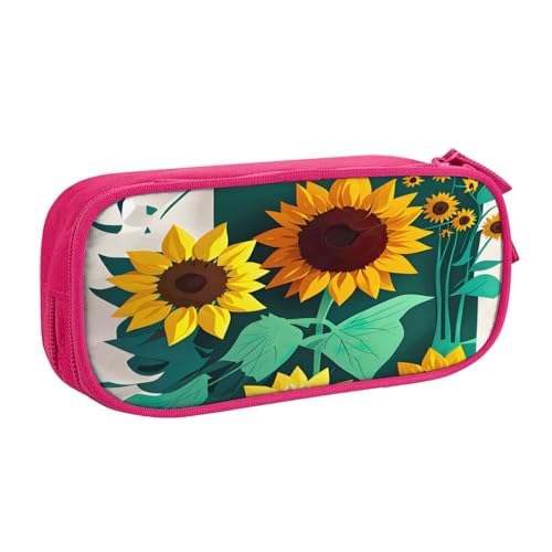 njkhbolk Tragbarer Briefpapier-Organizer mit Sonnenblumen-Motiv, großes Fassungsvermögen, doppellagiges Federmäppchen mit Reißverschluss von njkhbolk