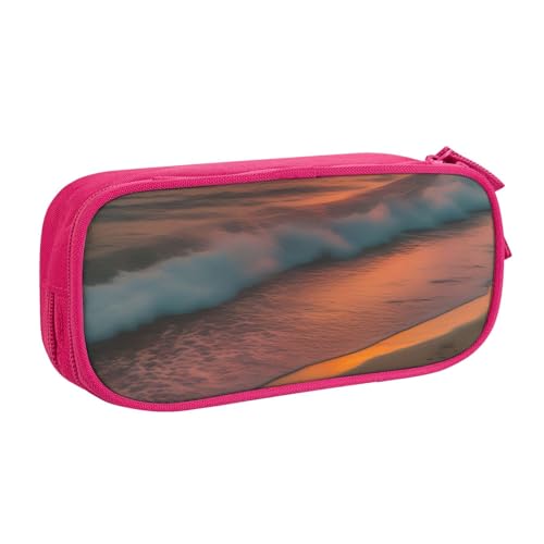 njkhbolk Tragbarer Briefpapier-Organizer mit Sonnenuntergang am Strand, großes Fassungsvermögen, doppellagiges Federmäppchen mit Reißverschluss von njkhbolk