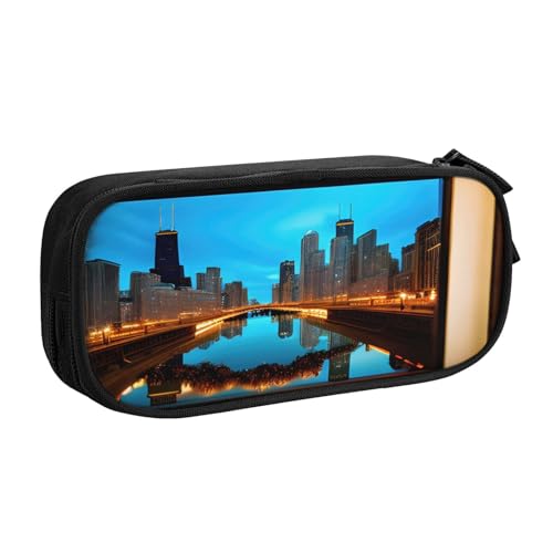 njkhbolk Tragbarer Chicago reflektierter Druck-Schreibwaren-Organizer, großes Fassungsvermögen, doppellagiges Federmäppchen mit Reißverschluss njkhbolk Tragbarer Chicago reflektierter Druck-Schreibwaren-Organizer, großes Fassungsvermögen, doppellagiges Federmäppchen mit Reißverschluss von njkhbolk