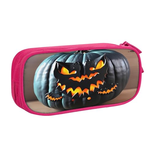 njkhbolk Tragbarer Halloween-Organizer mit Fledermaus-Kürbis-Druck, großes Fassungsvermögen, doppellagiges Federmäppchen mit Reißverschluss von njkhbolk