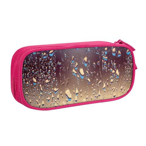 njkhbolk Tragbarer Regentropfen auf Glasdruck, Schreibwaren-Organizer, großes Fassungsvermögen, doppellagiges Federmäppchen mit Reißverschluss von njkhbolk