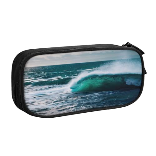 njkhbolk Tragbarer Schreibwaren-Organizer mit Meerwasserdruck, großes Fassungsvermögen, doppellagiges Federmäppchen mit Reißverschluss von njkhbolk