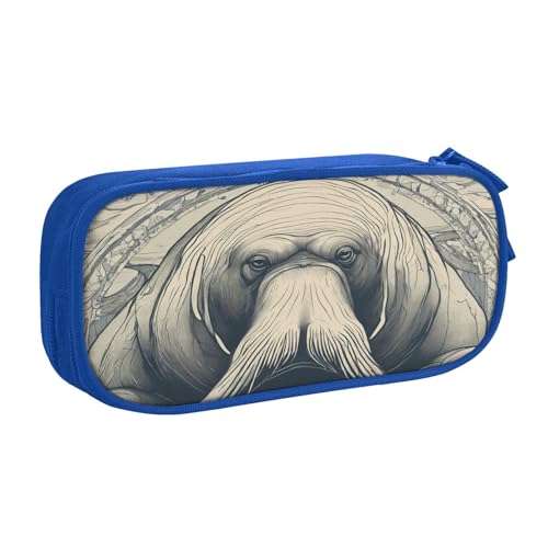 njkhbolk Tragbarer Walrus01 Schreibwaren-Organizer, großes Fassungsvermögen, doppellagiges Federmäppchen mit Reißverschluss von njkhbolk