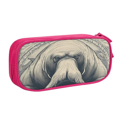 njkhbolk Tragbarer Walrus01 Schreibwaren-Organizer, großes Fassungsvermögen, doppellagiges Federmäppchen mit Reißverschluss von njkhbolk