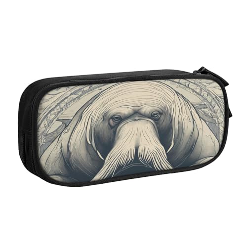 njkhbolk Tragbarer Walrus01 Schreibwaren-Organizer, großes Fassungsvermögen, doppellagiges Federmäppchen mit Reißverschluss von njkhbolk