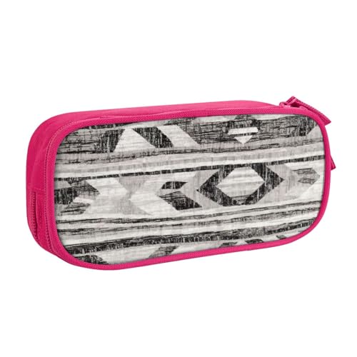 njkhbolk Tragbarer grauer Tribal-Druck-Schreibwaren-Organizer, großes Fassungsvermögen, doppellagiges Federmäppchen mit Reißverschluss von njkhbolk