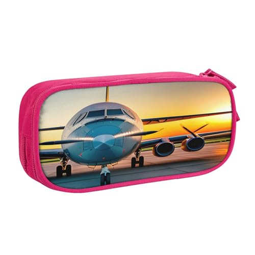 njkhbolk Tragbares Federmäppchen mit Flugzeug bei Sonnenuntergängen, großes Fassungsvermögen, doppellagiges Federmäppchen mit Reißverschluss von njkhbolk
