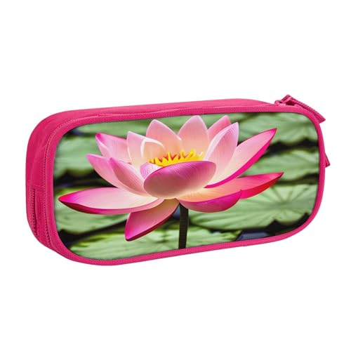 njkhbolk Tragbares Federmäppchen mit Lotusblumen-Aufdruck, großes Fassungsvermögen, doppellagiges Federmäppchen mit Reißverschluss von njkhbolk
