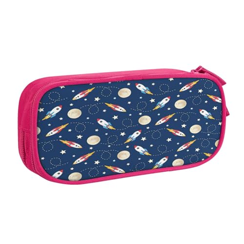 njkhbolk Tragbares Federmäppchen mit Raketenmotiv im Weltraum, großes Fassungsvermögen, doppellagiges Federmäppchen mit Reißverschluss von njkhbolk