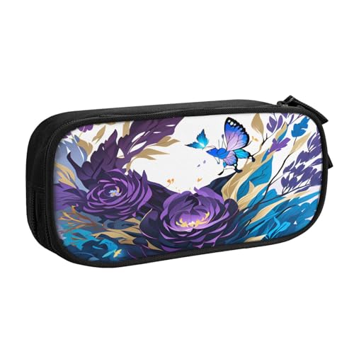 njkhbolk Tragbares Federmäppchen mit Schmetterlings-Aufdruck, großes Fassungsvermögen, doppellagiges Federmäppchen mit Reißverschluss von njkhbolk