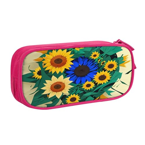 njkhbolk Tragbares Federmäppchen mit Sonnenblumenmuster, großes Fassungsvermögen, doppellagiges Federmäppchen mit Reißverschluss von njkhbolk