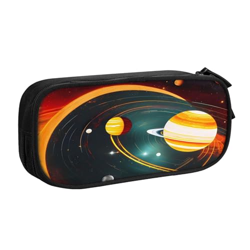 njkhbolk Tragbares Federmäppchen mit Sonnensystem, Jupiter, Saturn-Druck, großes Fassungsvermögen, doppellagiges Federmäppchen mit Reißverschluss von njkhbolk