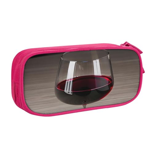 njkhbolk Tragbares Federmäppchen mit Weinflaschen-Glasdruck, großes Fassungsvermögen, doppellagiges Federmäppchen mit Reißverschluss von njkhbolk