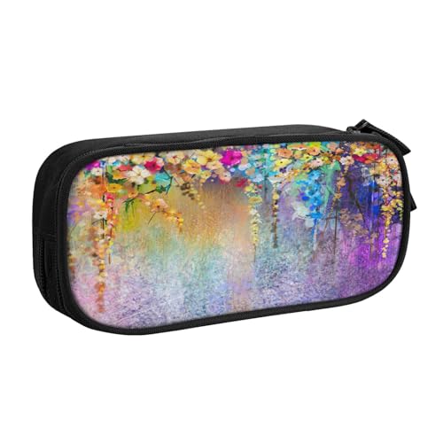 njkhbolk Tragbares Federmäppchen mit abstraktem lila weinenden Blumendruck, großes Fassungsvermögen, doppellagiges Federmäppchen mit Reißverschluss von njkhbolk