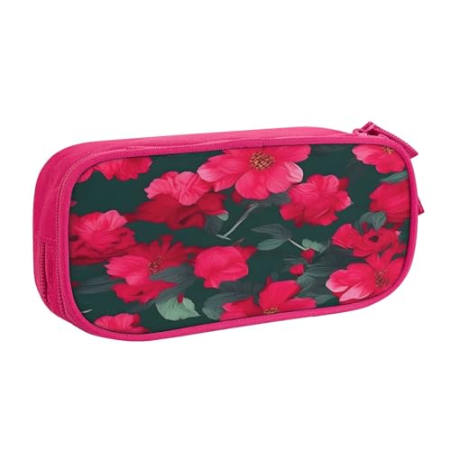 njkhbolk Tragbares Federmäppchen mit doppelschichtigem Reißverschluss, rot-rosa Blumendruck von njkhbolk
