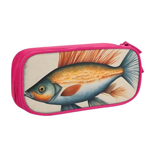 njkhbolk Tragbares Federmäppchen mit fliegendem Fisch-Aufdruck, großes Fassungsvermögen, doppellagiges Federmäppchen mit Reißverschluss von njkhbolk