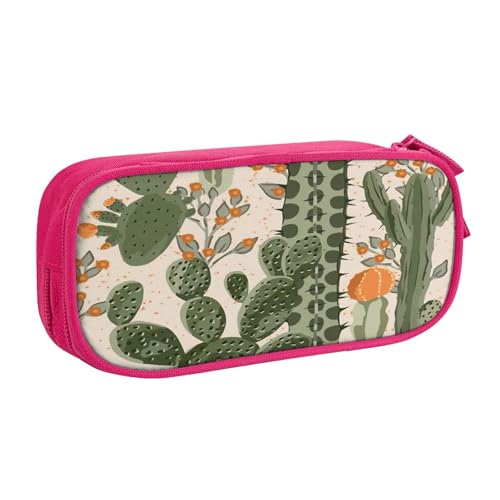 njkhbolk Tragbares Federmäppchen mit grünem Kaktus-Druck, großes Fassungsvermögen, doppellagiges Federmäppchen mit Reißverschluss von njkhbolk