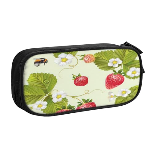 njkhbolk Tragbares Federmäppchen mit hübschem Erdbeerdruck, großes Fassungsvermögen, doppellagiges Federmäppchen mit Reißverschluss von njkhbolk