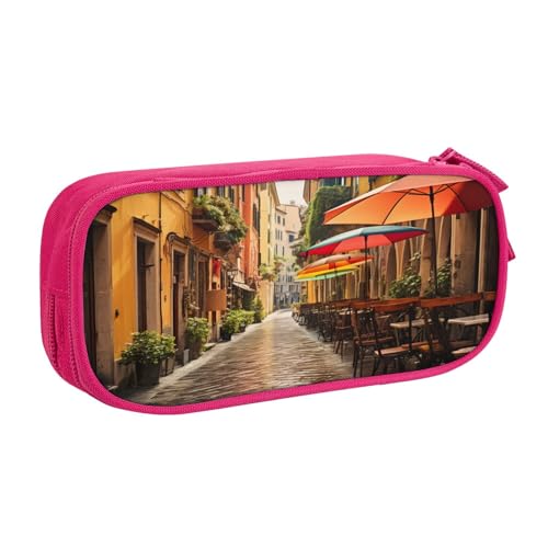 njkhbolk Tragbares Federmäppchen mit italienischem Straßendruck, großes Fassungsvermögen, doppellagiges Federmäppchen mit Reißverschluss von njkhbolk