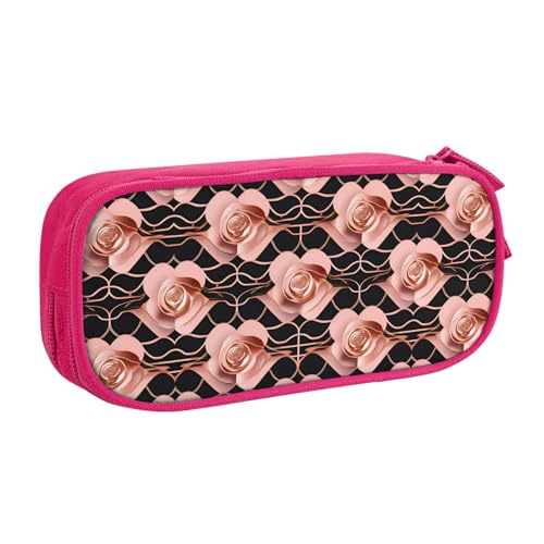 njkhbolk Tragbares Federmäppchen mit rotgoldenem Muster und Hintergründen, großes Fassungsvermögen, doppelschichtiges Reißverschluss-Federmäppchen von njkhbolk