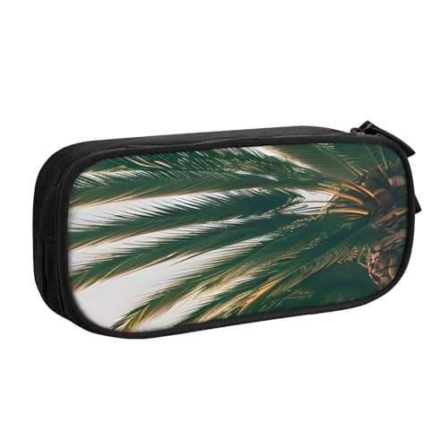 njkhbolk Tragbares Los Angeles Palmen-Druck-Schreibwaren-Organizer, großes Fassungsvermögen, doppellagiges Federmäppchen mit Reißverschluss von njkhbolk