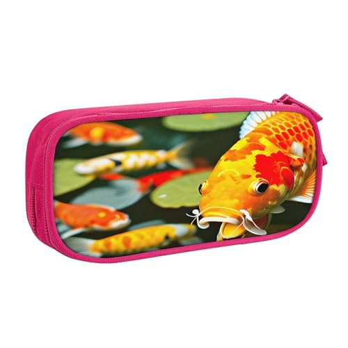 njkhbolk Tragbares japanisches Federmäppchen mit hübschem Koi-Fisch-Druck, großes Fassungsvermögen, doppellagiges Federmäppchen mit Reißverschluss von njkhbolk