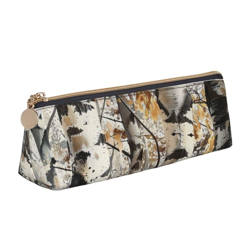 njkhbolk Weiße Bäume Camo Print Triangle Leder Schreibwaren Aufbewahrungstasche mit Reißverschluss, Stifteetui für Bleistifte, Stifte, Make-up von njkhbolk