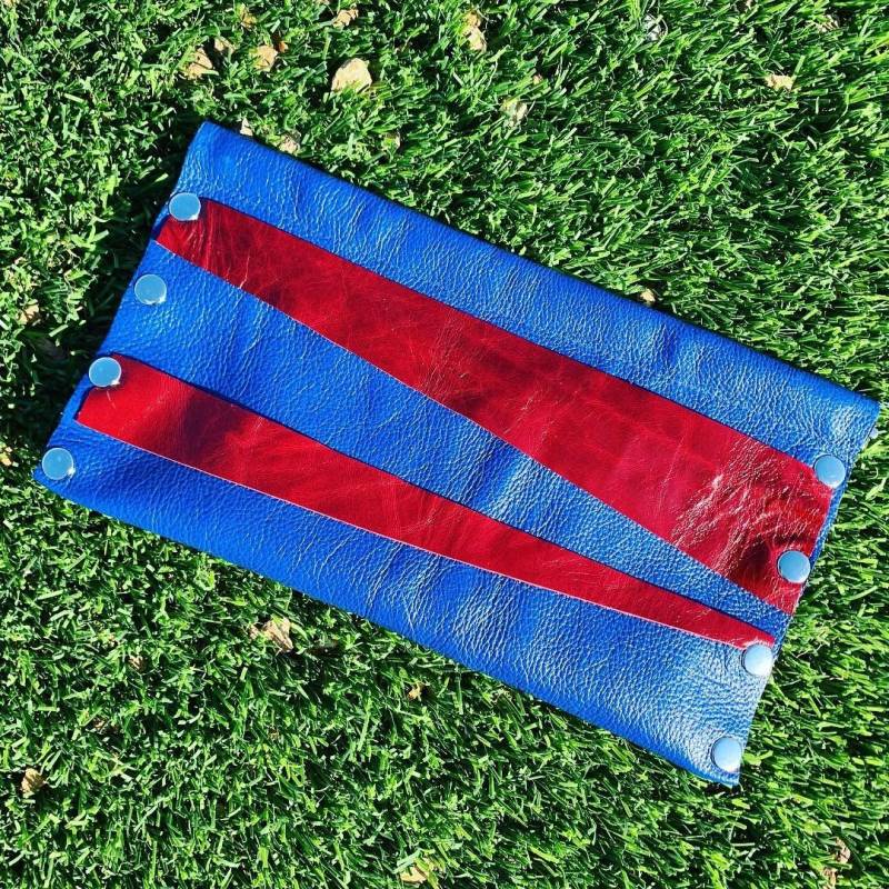 Retro Royal Blau Leder Clutch Mit Snap Frame/Lederhandtasche Abendtasche von nklugerdesigns