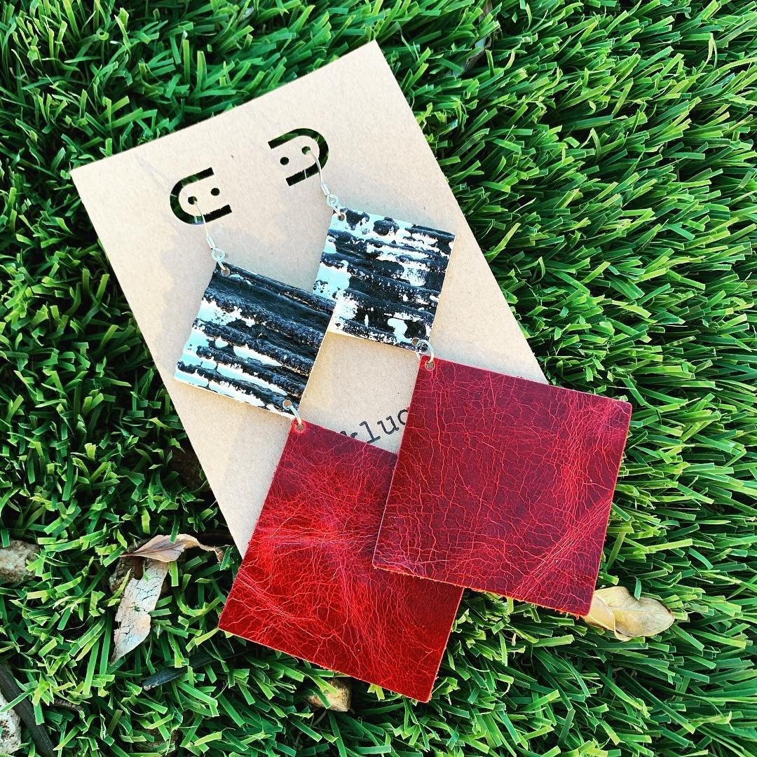 Rot & Zebra Doppel Quadrat Baumeln Tropfen Ohrringe/Rotes Leder Statement von nklugerdesigns