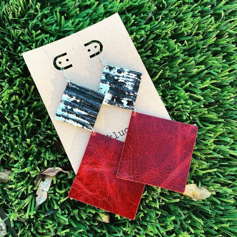 Rot & Zebra Doppel Quadrat Baumeln Tropfen Ohrringe/Rotes Leder Statement von nklugerdesigns