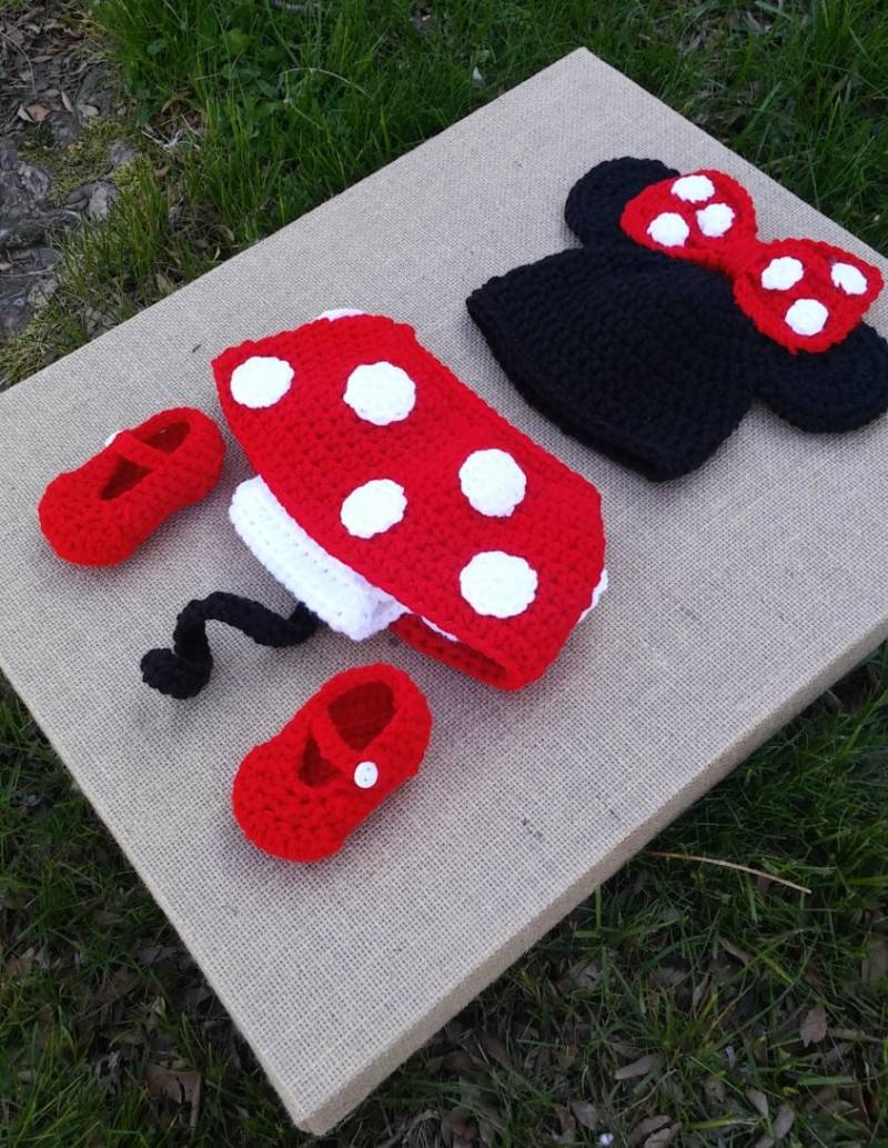 Neugeborenen Baby Mädchen Minnie Maus Hut Windel Cover Und Booties, Photo Prop, Set Rot von nloco33