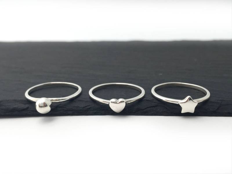 1 Stück 925 Sterling Silber Ring, Dünner Stapelbarer Minimalist Ball Herz Ring Stern Zartes Geschenk Für Sie Sb8-1 von nloiscrafts