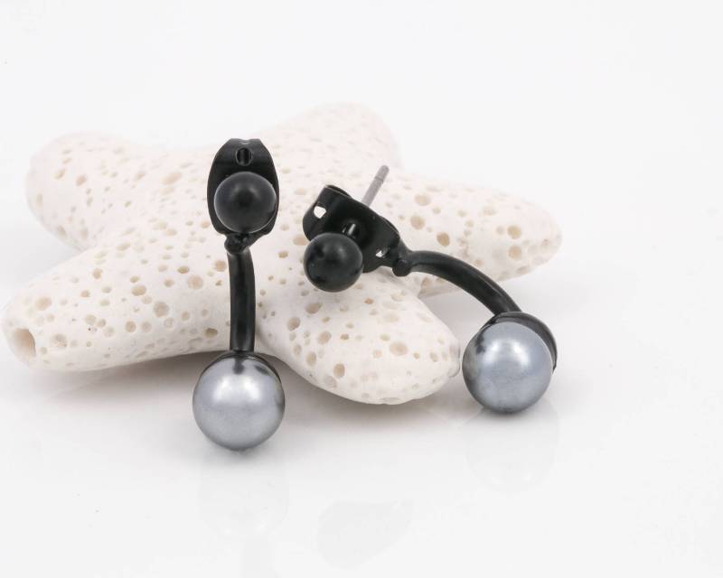 Doppelseitiger Ohrring, Vorderseite Rückseite Ear Jacket, Graue Perlenohrring Schwarzer Ohrring Ballohrring Geschenk Für Sie Mama 10270Ea, Lc2-7 von nloiscrafts
