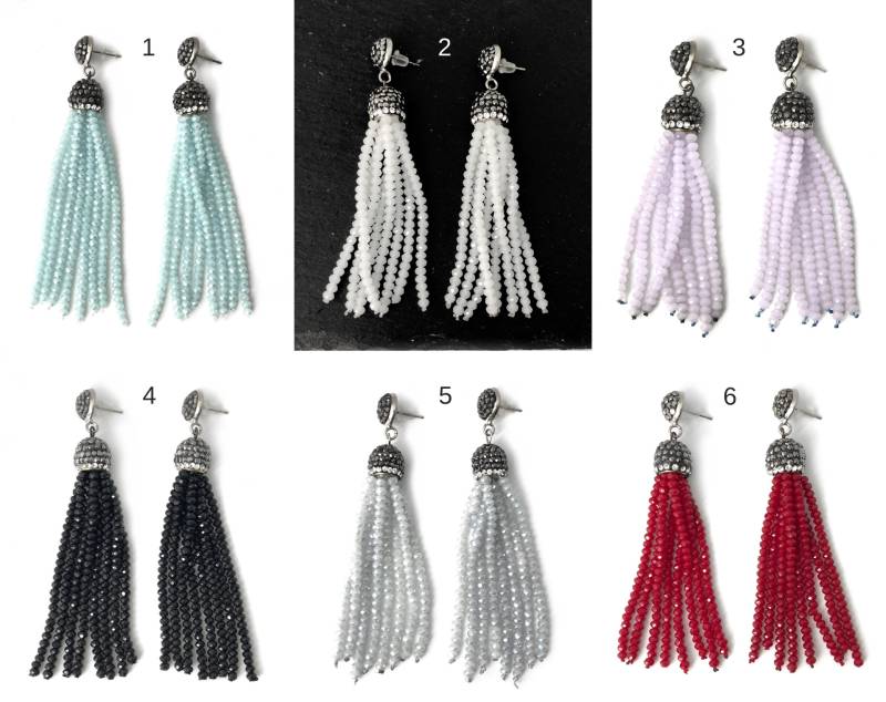 Perlen Quasten Ohrringe, Strass Lange Party Ohrstecker, Tropfen 6 Farben, Lc1-7 von nloiscrafts